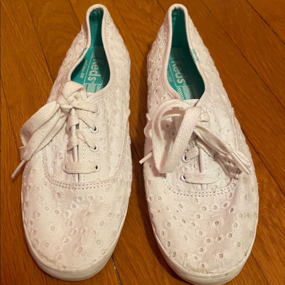 White Keds w/ Flower Eyelet Detail